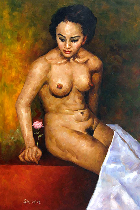 Black Woman with a Pink Flower