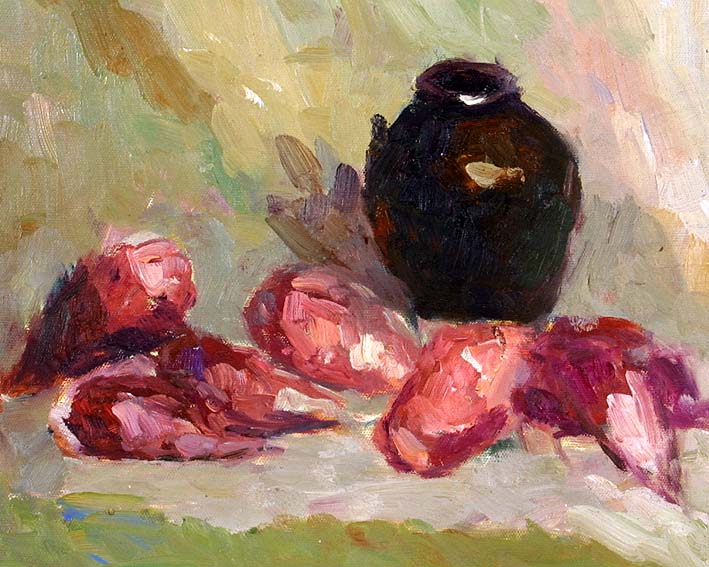 Still Life with a Brown Pot, and Red Dates