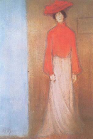Frau in roter Bluse