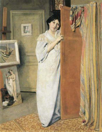 The woman of the artist in its studio