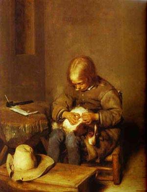 A Boy Ridding His Dog Of Fleas 1665