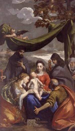 The Virgin and Child with Saints Mary Magdalene, Peter, Clare, and Francis and an Abbess 1600