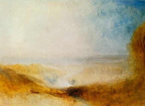 A landscape with a river and bay in the distance painting