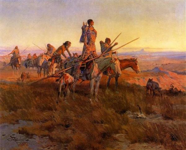 When Blackfeet and Sioux Meeting - Oil Painting Reproduction