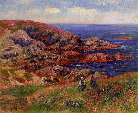 Cliffs at Kerserol, Finistere painting, a Henri Moret paintings reproduction