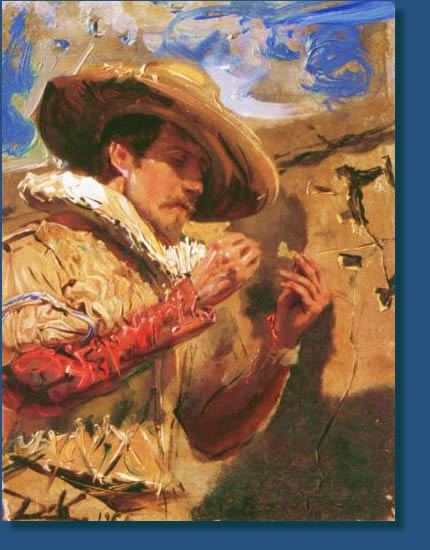 Disguised personage pinning a Butterfly painting, a Salvador Dali paintings reproduction, we never