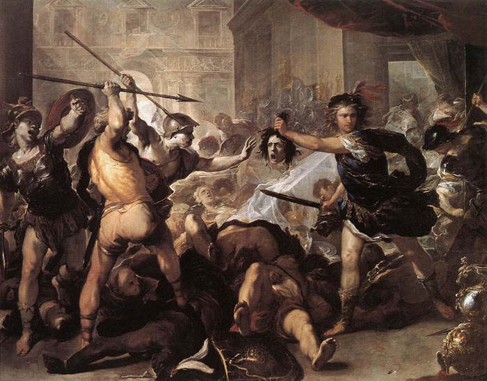 Giordano Oil Painting Reproductions - Perseus Fighting Phineus and his Companions