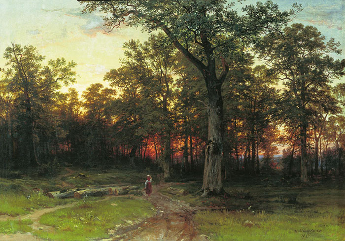 Oil Painting Reproduction of Shishkin - Evening in the Forest