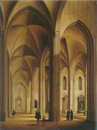 the interior of a Gothic Cathedral painting, a Johann Ludwig Ernst Morgenster paintings