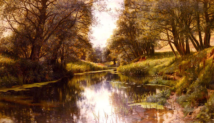 Monsted Oil Painting Reproductions - A Winding Stream In Summer