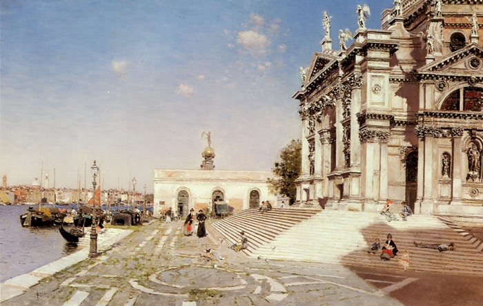 Martin Rico y Ortega Oil Painting Reproductions- A View of Santa Maria della Salute, Venice