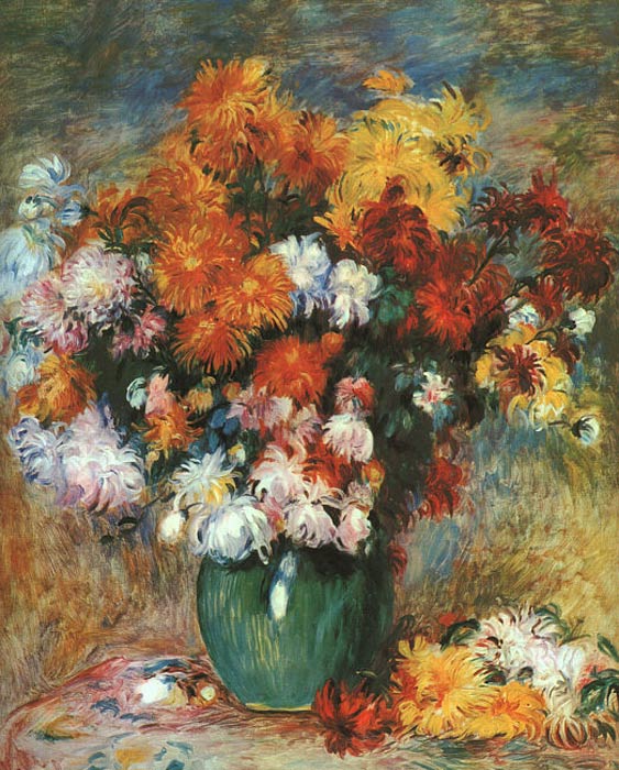 Oil Painting Reproduction of Renoir- Vase of Chrysanthemums