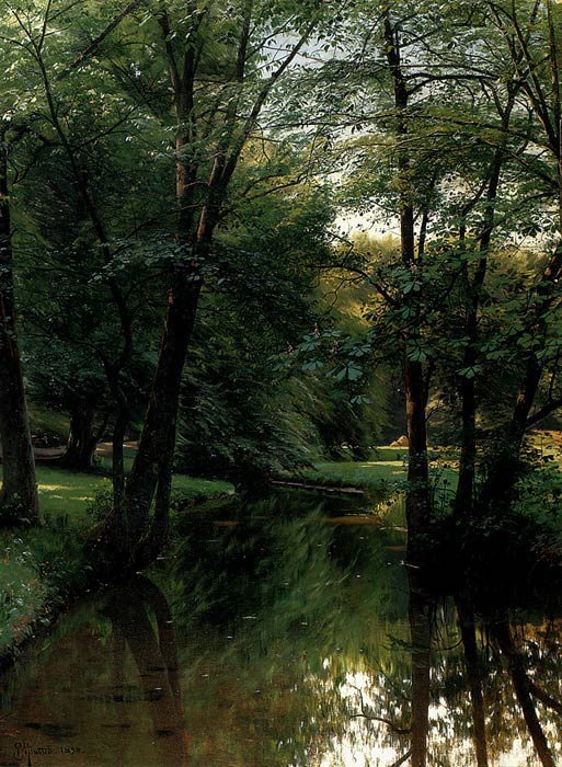 Oil Painting Reproduction of Monsted - Figures Resting In A River Landscape