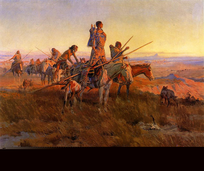 Russell Oil Painting Reproductions - In the Wake of the Buffalo Hunters