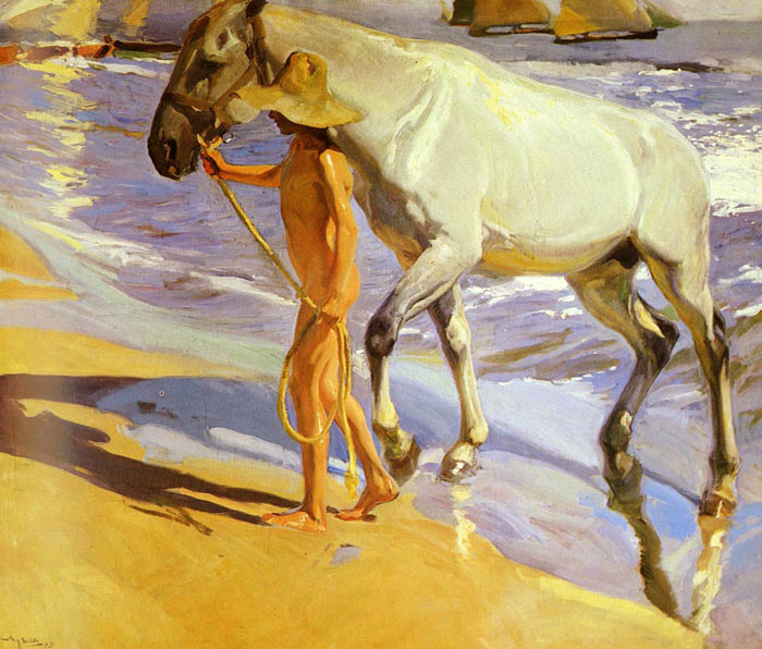Oil Painting Reproduction of Sorolla y Bastida- El bano del Caballo [The Horses Bath], 1909