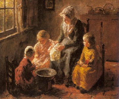 Mother And Children In An Interior