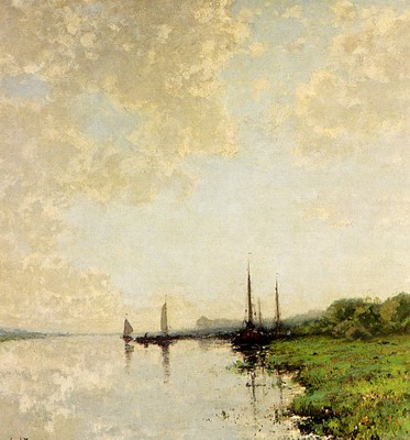 A Summer Landscape With Boats On A Waterway