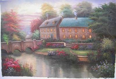 cottage landcape with the house by the river