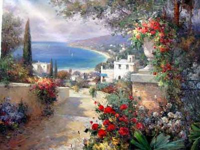 Mediterranean Rose Garden oil painting