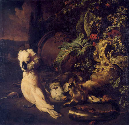 A Still Life of Game with a cockatoo