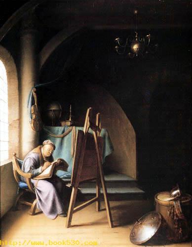 Schreibender Mann im Atelier