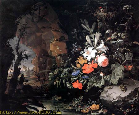 Still life with Flowers and saurians