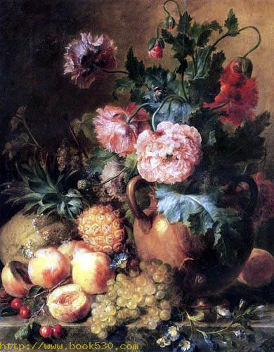 Flower still life with fruits