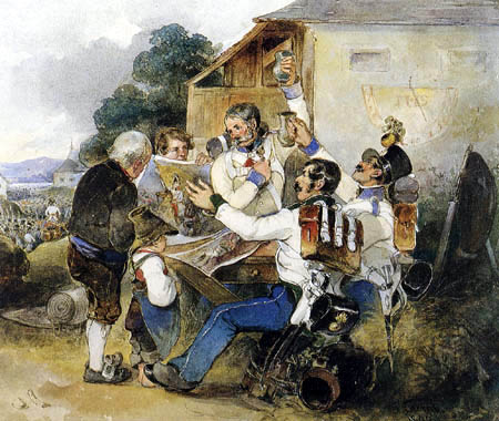 Soldiers and picture salesman