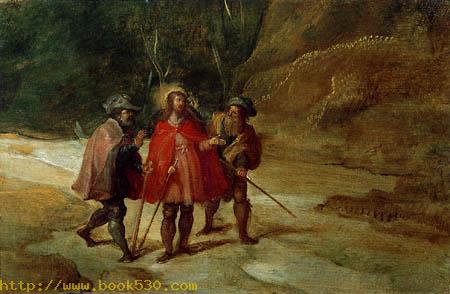 Landscape with Jesus and pilgrims