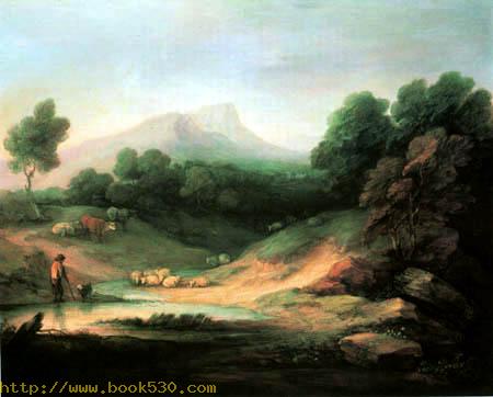 Mountain landscape and a flock of sheep