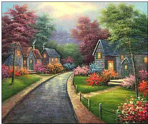 Cottages oil painting