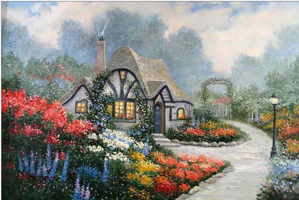 Cottages oil painting