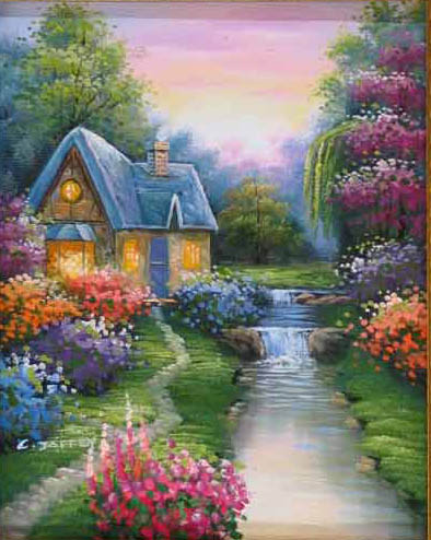Cottages oil painting