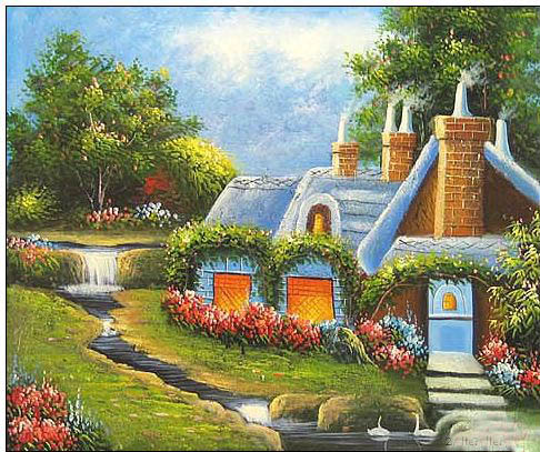 Cottages oil painting