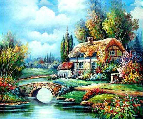 Cottages oil painting
