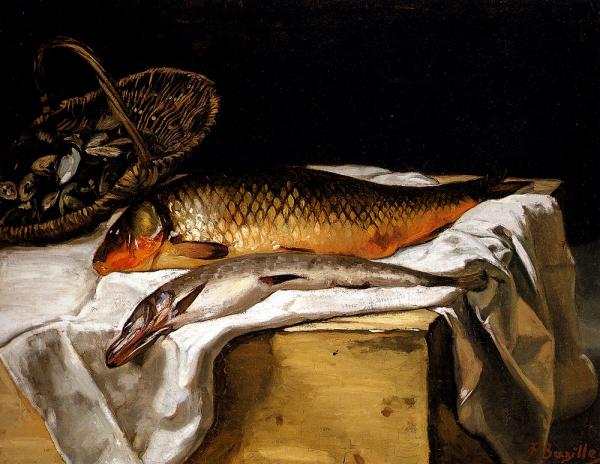 Cuisine oil painting with fish