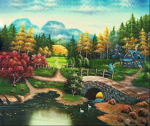 Cottages oil painting