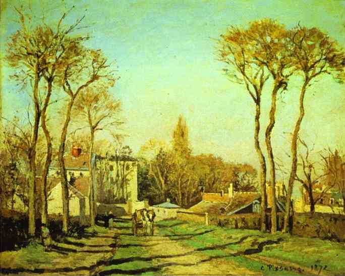 Oil painting:Entrance to the Village of Voisins. 1872