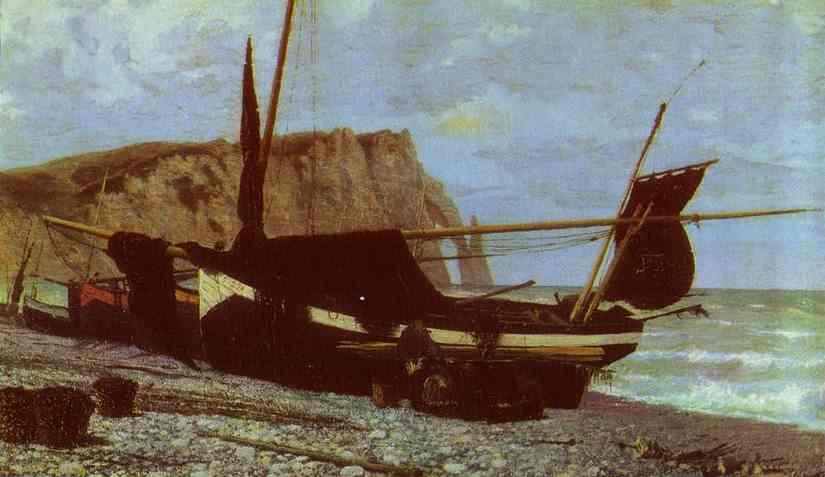 Oil painting:Fishing Boat. Etretat. Normandy. 1874