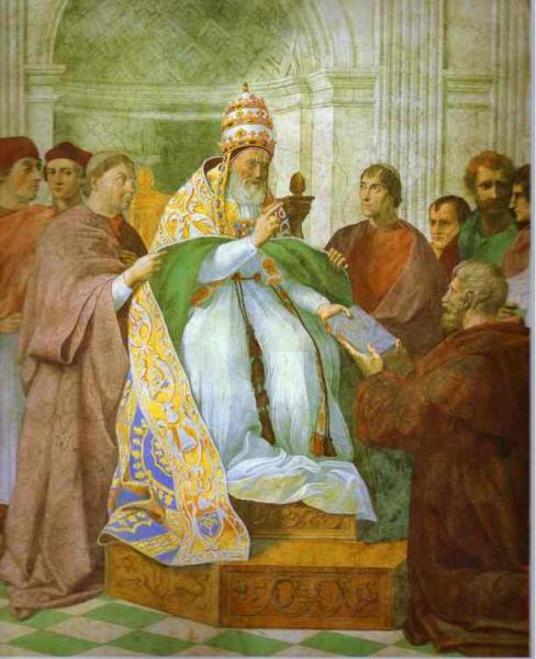 Oil painting:Gregory IX Approving the Decretals. 1511