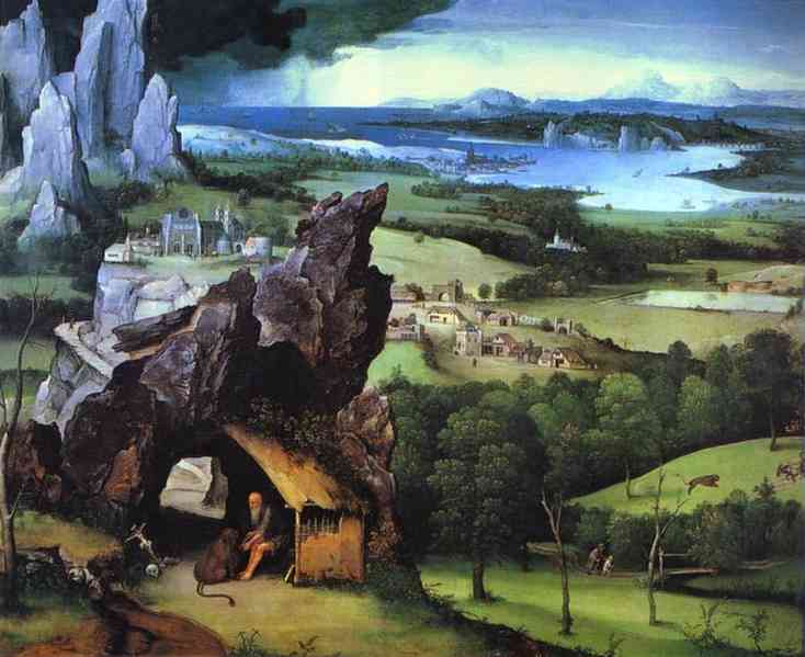 Oil painting:Landscape with St. Jerome. c. 1515