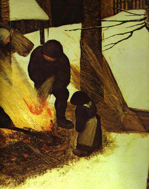 Oil painting:The Hunters in the Snow (January). Detail. 1565