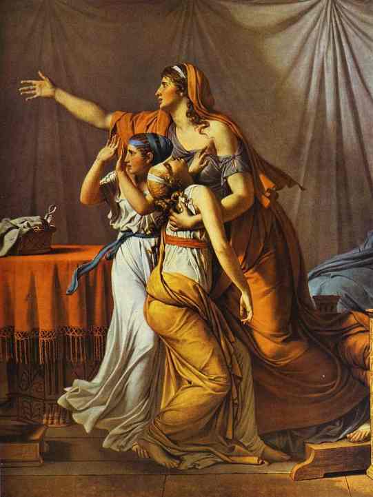 Oil painting:The Lictors Returning to Brutus the Bodies of His Sons. Detail. 1789