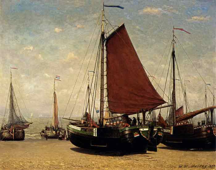 Oil painting for sale:The Bomschuit Prinses Sophie On The Beach, Scheveningen, 1870