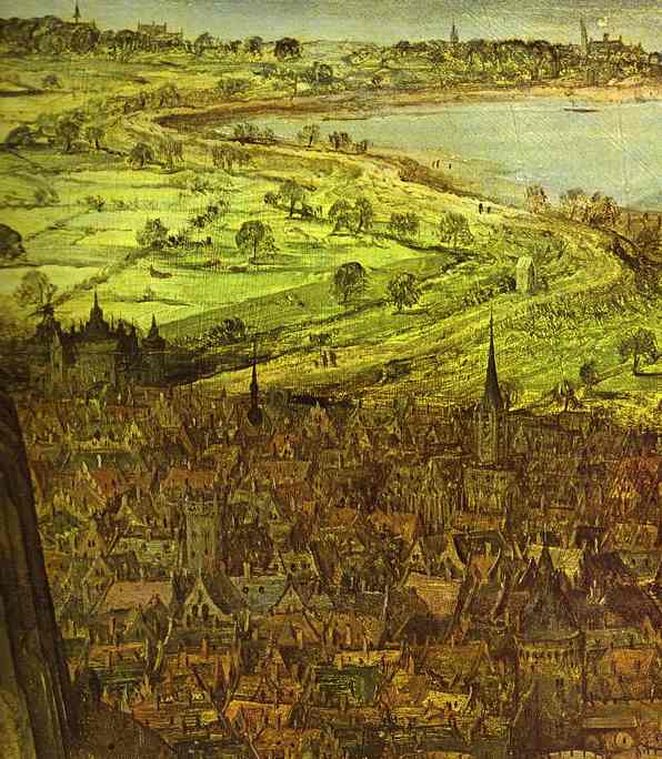 Oil painting:The Tower of Babel. Detail. 1563