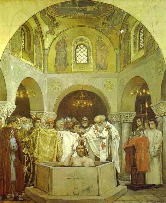 Oil painting:Baptism of Prince Vladimir. Sketch for a fresco in the Cathedral of St. Vladimir in