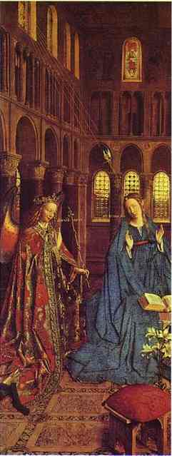 Oil painting:The Annunciation. Before 1435