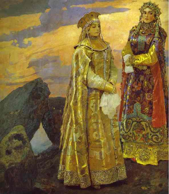 Oil painting:Three Tsarevnas of the Underground Kingdom. Detail. 1884