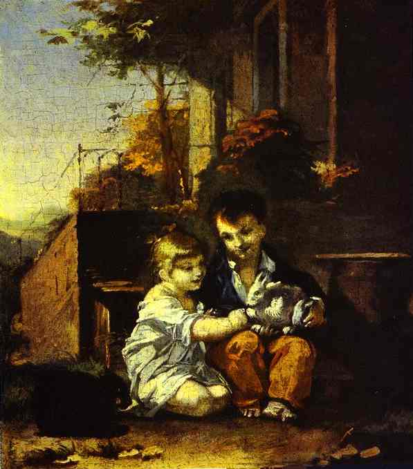 Oil painting:Children with Rabbit. c. 1804