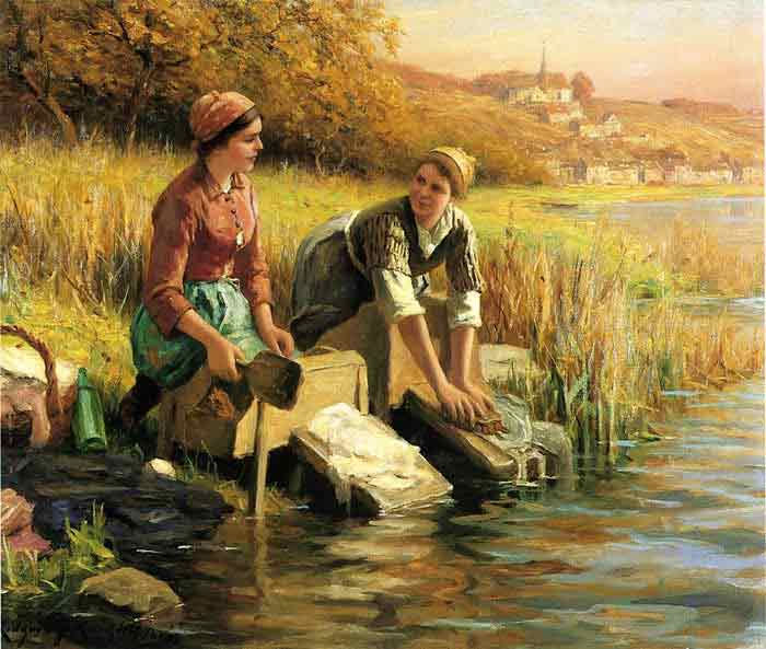 Oil painting for sale:Women Washing Clothes by a Stream